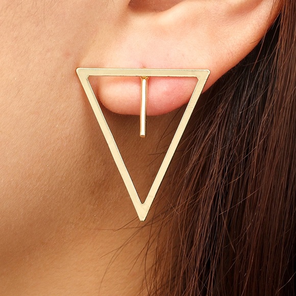 3/$30 - Gold Triangle Studs w/Bar Jackets Earrings - Picture 2 of 8